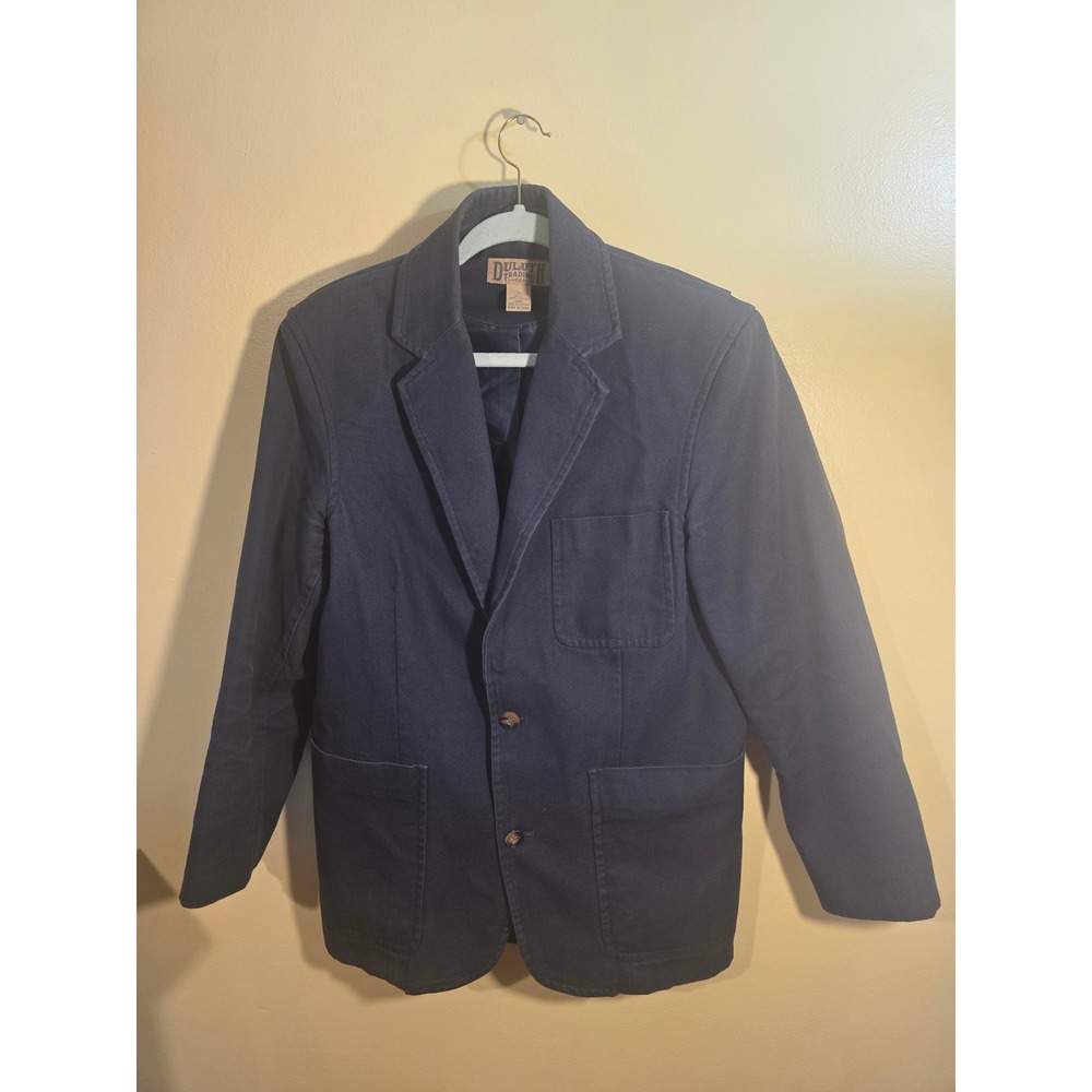 Duluth Trading Co Mens Navy Blue Cotton Canvas Blazer Sport Coat Jacket Size S